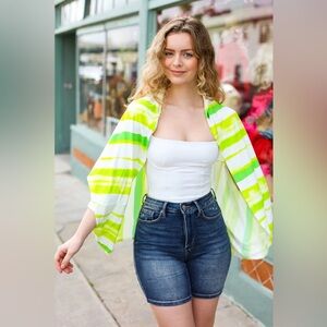 131 Red Lolly White & Green Stripe Drop Shoulder Open Front Cardigan